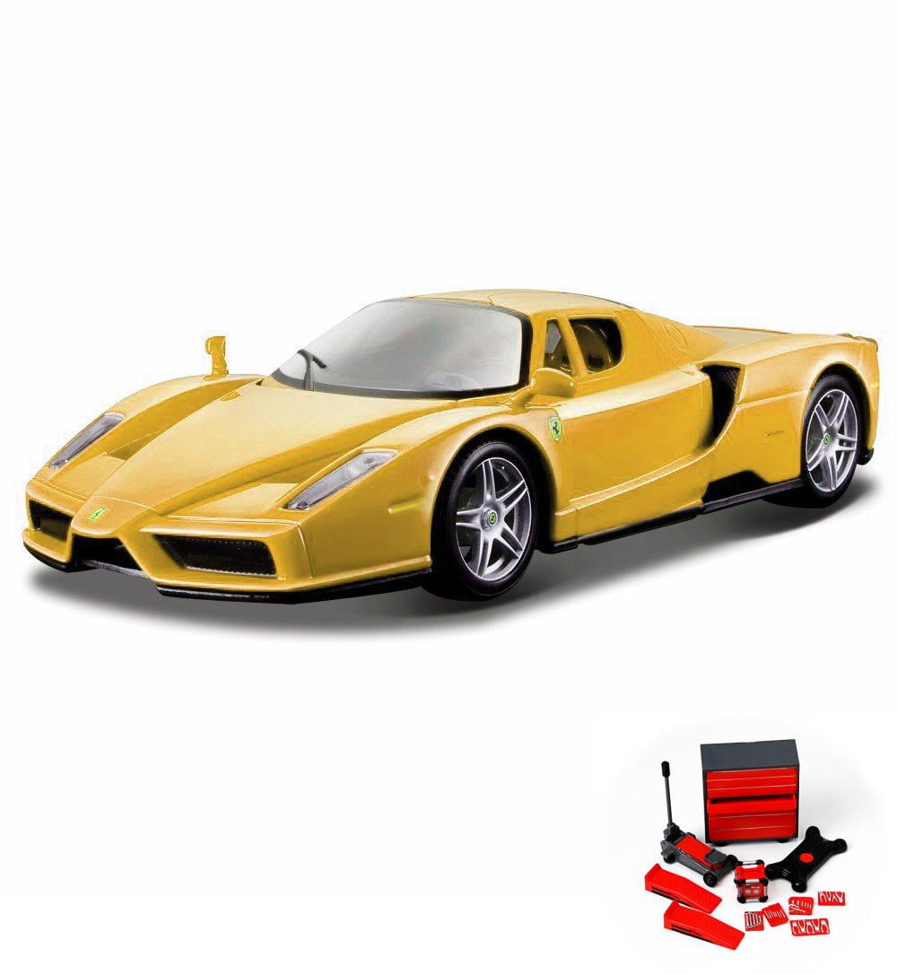 Diecast Car \u0026 Mechanic Set Package , Enzo Ferrari, Yellow , Bburago 26006 , 1/24 scale Diecast Model Toy Car w/Mechanic Set